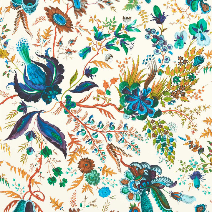 Wonderland Floral Wallcovering - Lapis / Emerald / Carnelian
