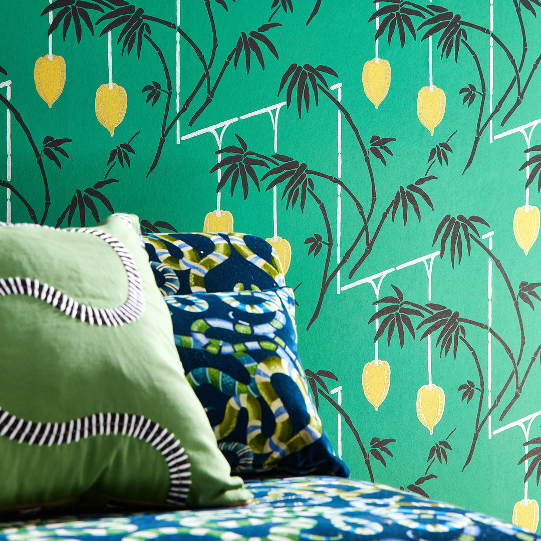 Kimiko Wallpaper - Bottle Green / Chartreuse