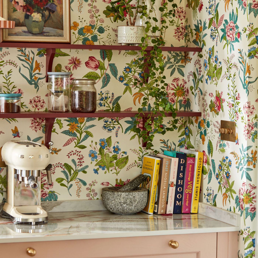 Woodland Floral Wallcovering - Peridot / Ruby / Pearl
