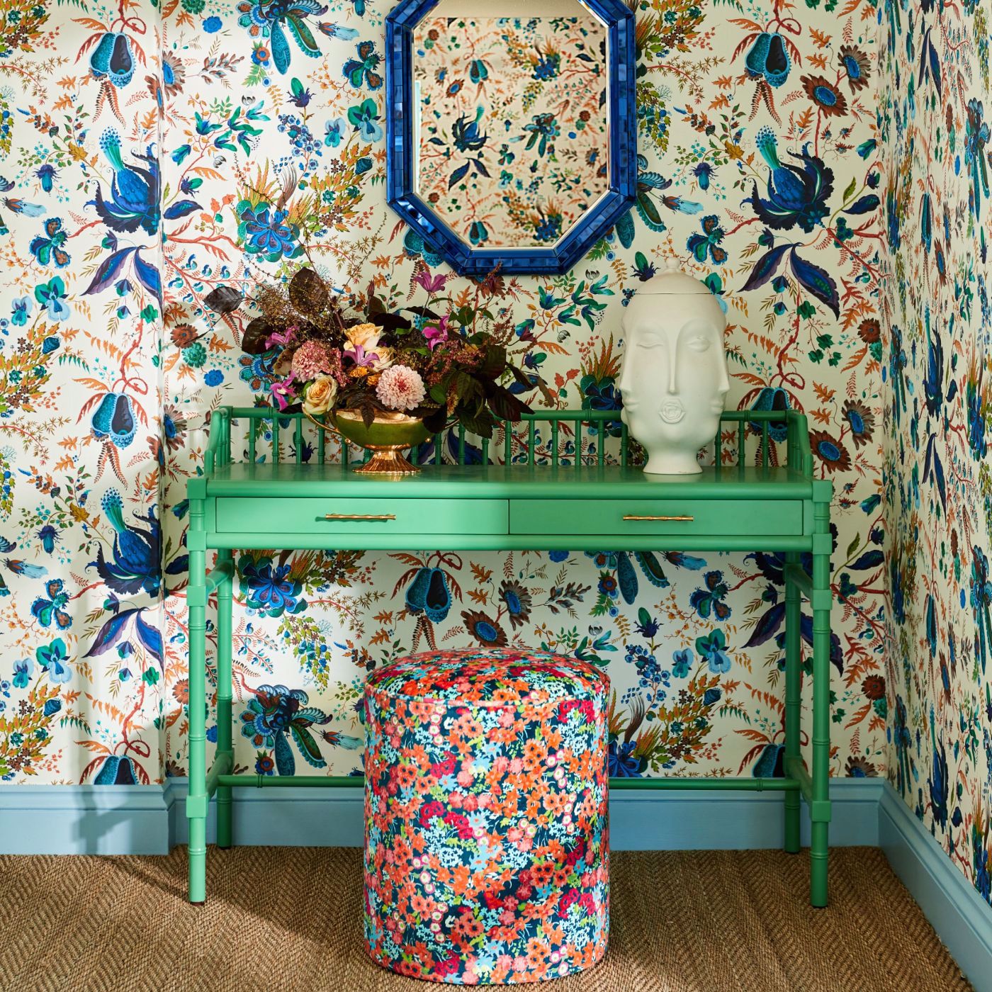 Wonderland Floral Wallcovering - Lapis / Emerald / Carnelian
