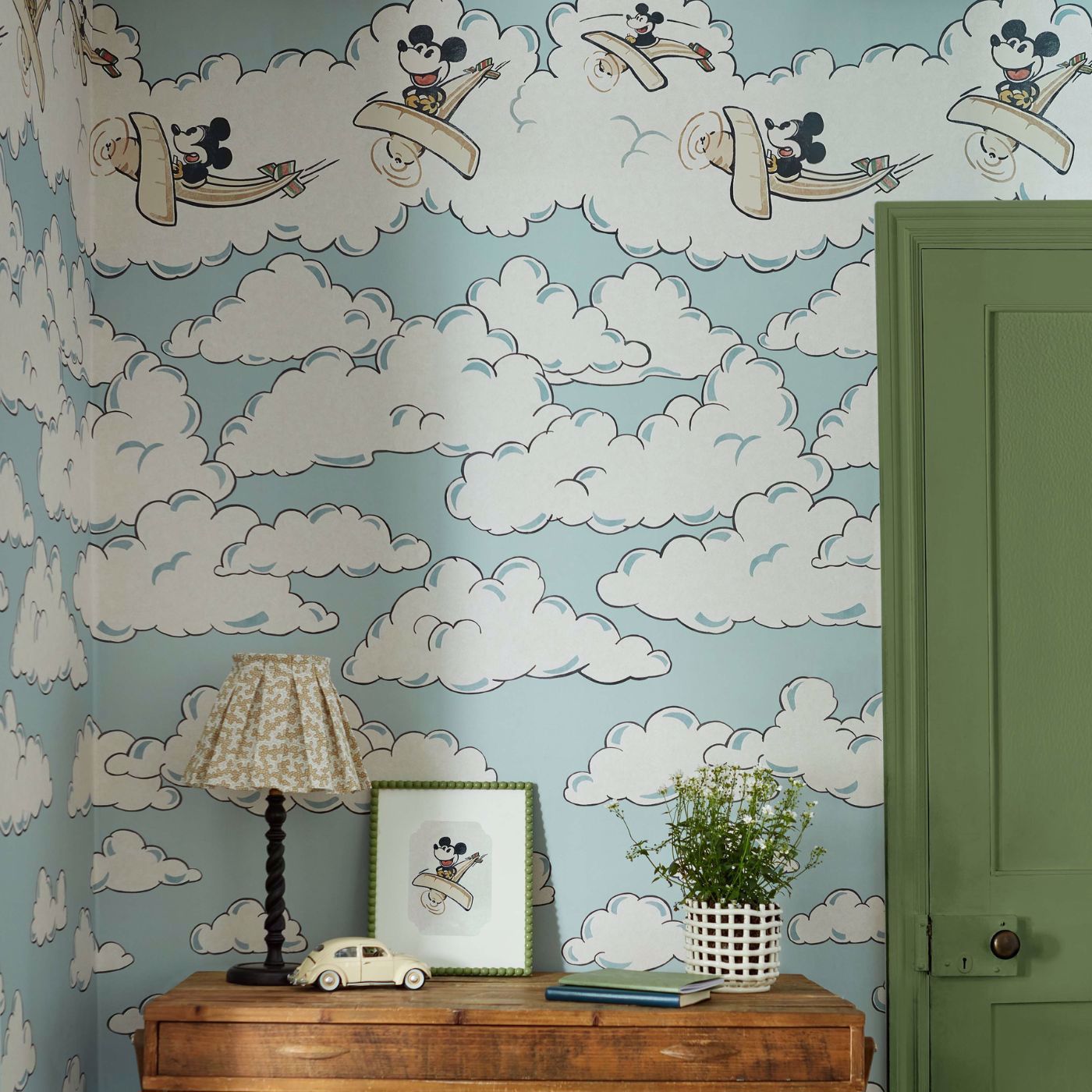 Mickey In the Clouds Wallcovering - Sea Salt