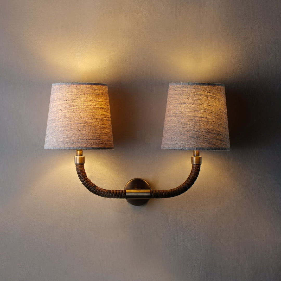 Large Holden Wall Light - Dark Cane with Antique Brass