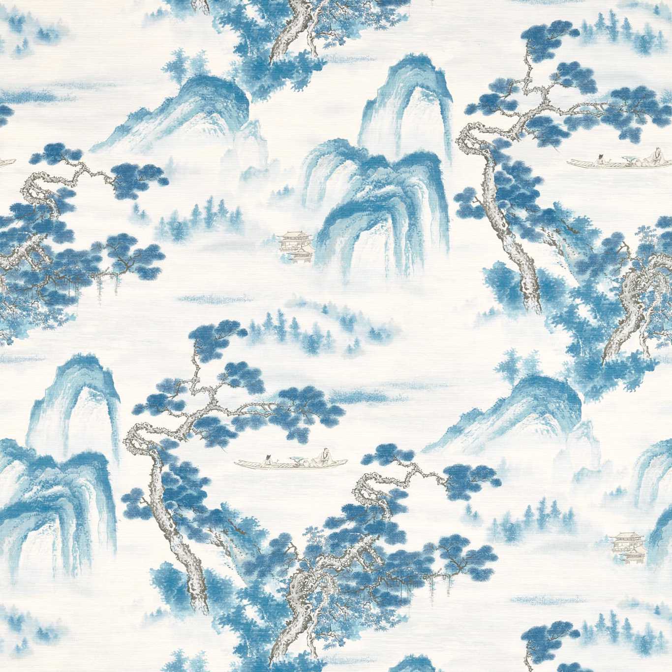Floating Mountains on Unique Ground Wallcovering - Indigo