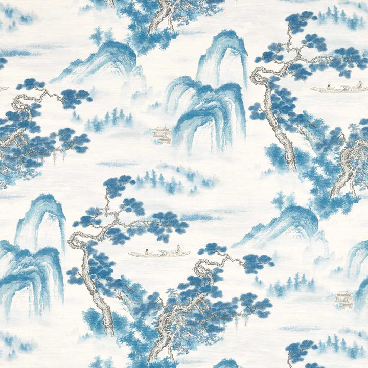 Floating Mountains on Unique Ground Wallcovering - Indigo