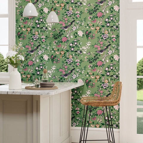 Chinoiserie Hall - Chinese Green / Lotus Pink