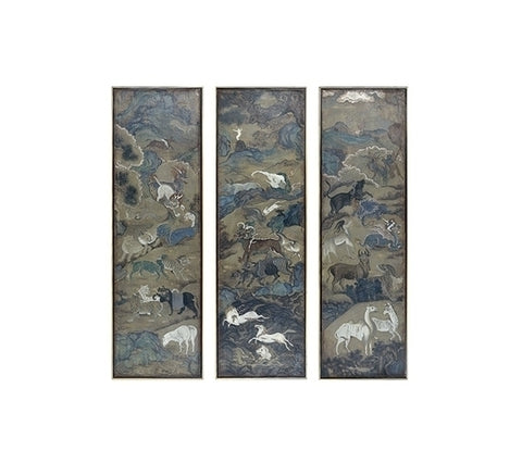 HAND PAINTED CHINESE ANIMAL PANELS, TRIPTYCH