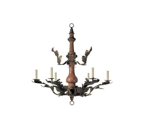SMALL WOOD & TOLE CHANDELIER