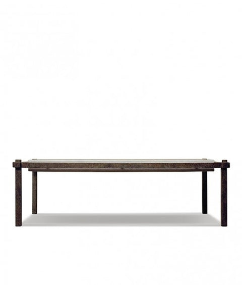 SUSPENDED IRON COFFEE TABLE WITH TRAVERTINE TOP