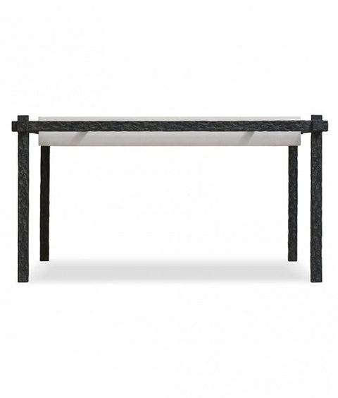 HAMMERED SUSPENDED IRON COFFEE TABLE WITH CAPRI LIMESTONE TOP